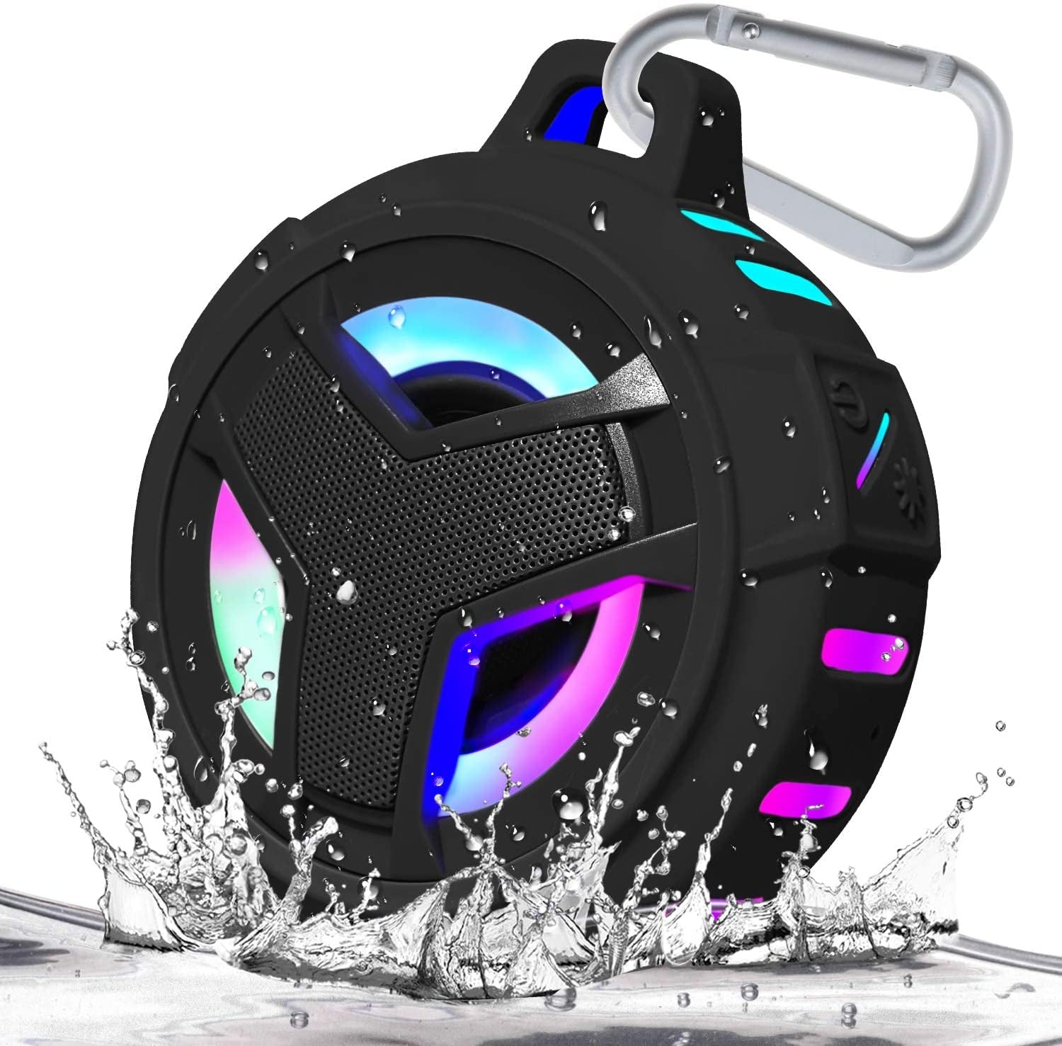 Bluetooth Shower Waterproof Speaker Portable Gifts for Kayak Teens | IP67 Small Mini Speakers with LED Light, Floating, 2000Mah, True Wireless Stereo for Hiking, Beach, Stuff for Boys Men-Black